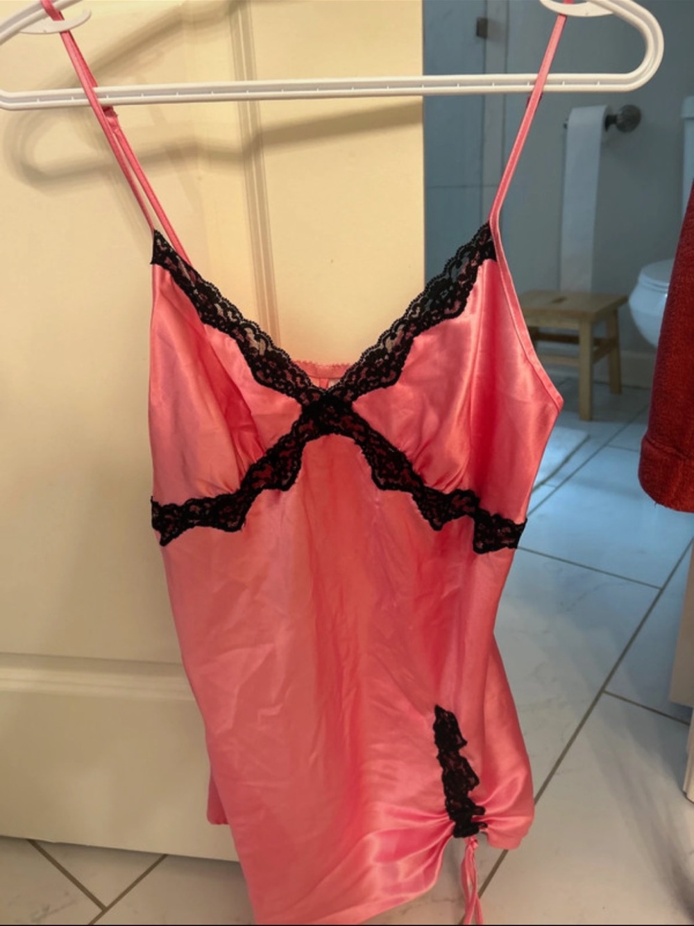 Vintage Victorias Secret Satin Lace-Trim Chemise Slip